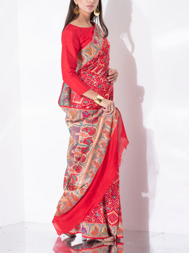 Red Georgette Zari Saree