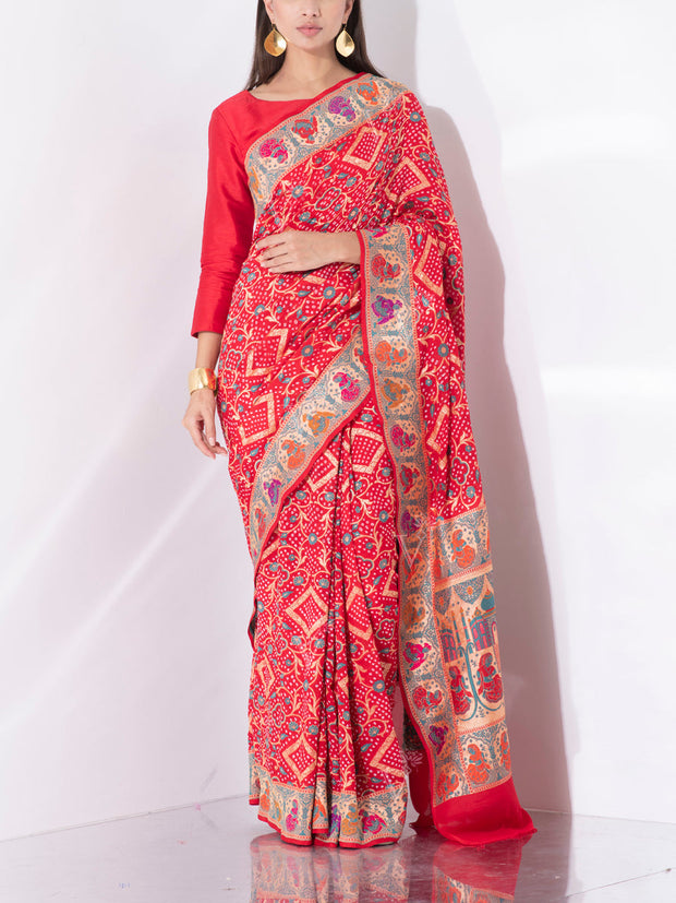 Red Georgette Zari Saree