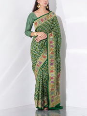 Dark Green Georgette Zari Saree