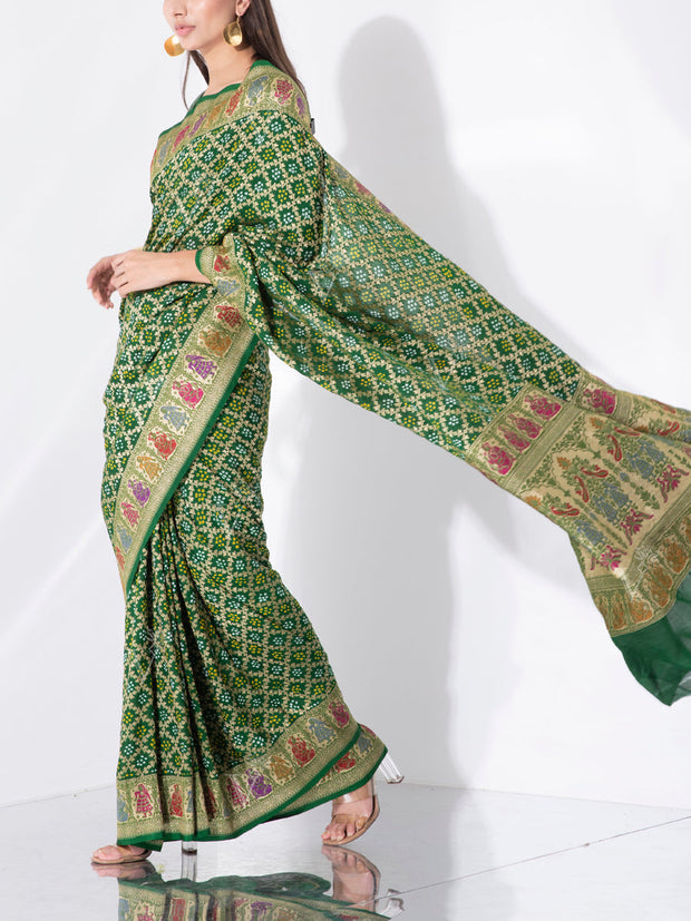 Dark Green Georgette Zari Saree