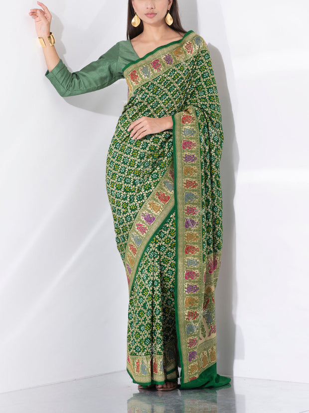 Dark Green Georgette Zari Saree