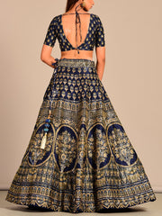 Blue Silk Pearl Brush Lehenga Set