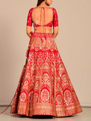 Red Silk Pearl Brush Lehenga Set