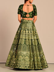 Bottle Green Pearl Brush Lehenga Set