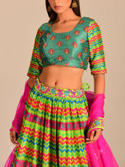 Multi Color Handcrafted Silk Lehenga Set