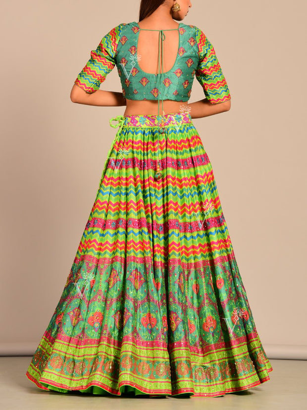 Multi Color Handcrafted Silk Lehenga Set