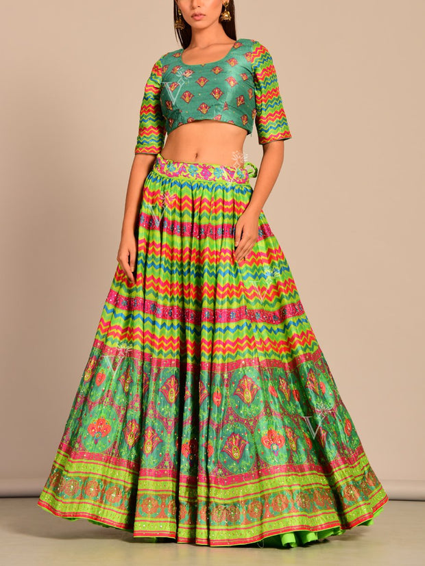 Multi Color Handcrafted Silk Lehenga Set