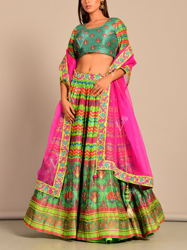 Lehenga, Lehengas, Lehenga set, Silk, Printed, Handwork, Light weight, Party wear, Wedding wear, Traditional wear, Traditional lehenga