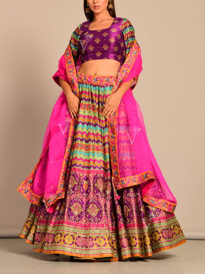 Lehenga, Lehengas, Lehenga set, Silk, Printed, Handwork, Light weight, Party wear, Wedding wear, Traditional wear, Traditional lehenga