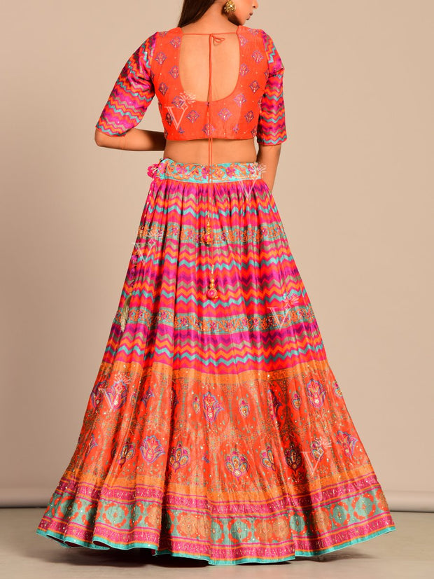 Multi Color Handcrafted Silk Lehenga Set