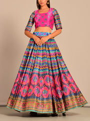 Multi Color Handcrafted Silk Lehenga Set