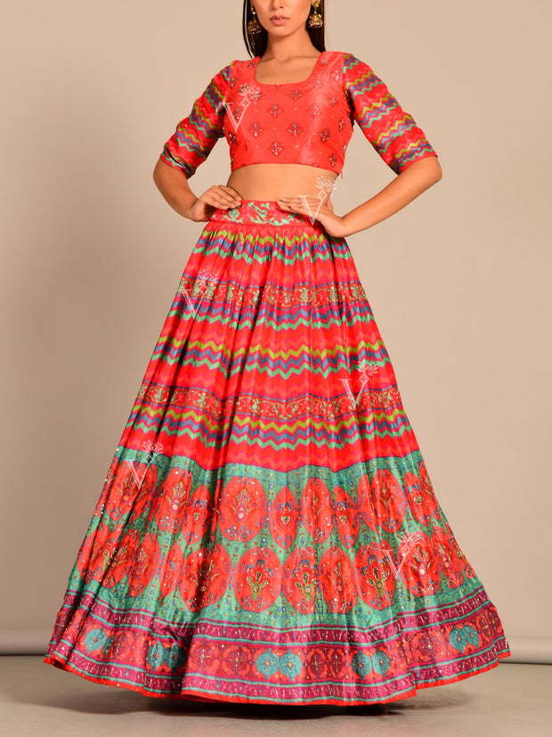 Multi Color Handcrafted Silk Lehenga Set