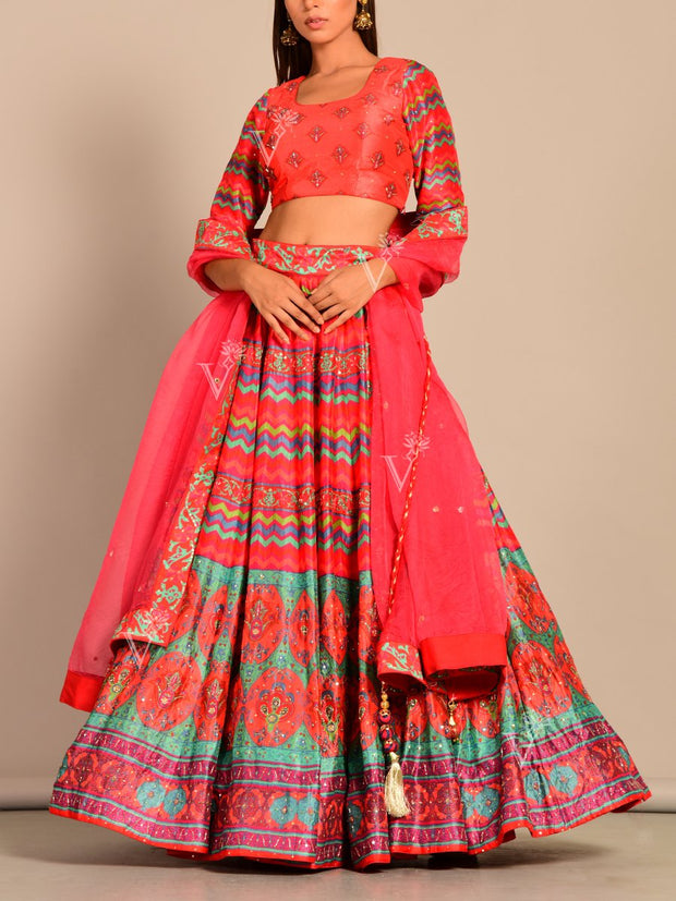 Lehenga, Lehengas, Lehenga set, Silk, Printed, Handwork, Light weight, Party wear, Wedding wear, Traditional wear, Traditional lehenga