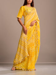 Butter Yellow Silk Leheriya Tussar Silk Saree