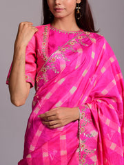 Hot Pink Silk Leheriya Gota Patti Saree