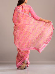 Pink And Peach Printed Crepe Saree