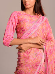 Pink And Peach Printed Crepe Saree