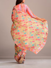 Powder Yellow Floral Printed Crepe Saree