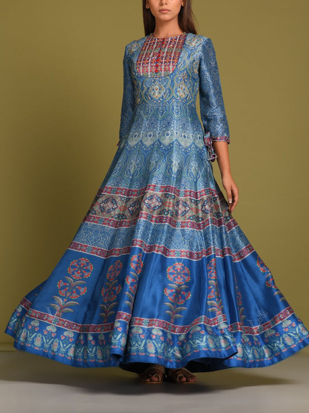 Steel Blue Vasansi Silk Anarkali Gown