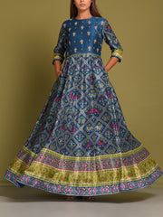 Berry Blue Vasansi Silk Patola Anarkali Gown