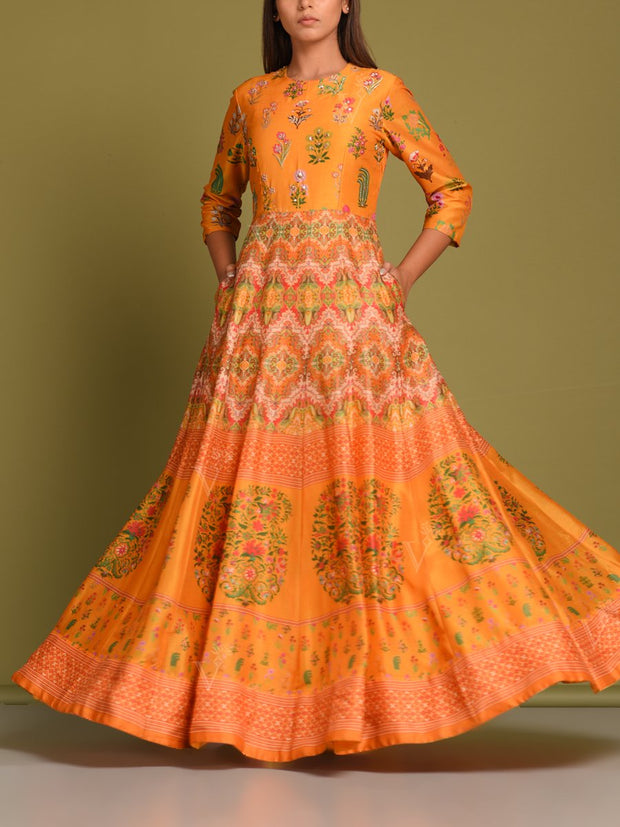 Yellow Vasansi Silk Anarkali Gown