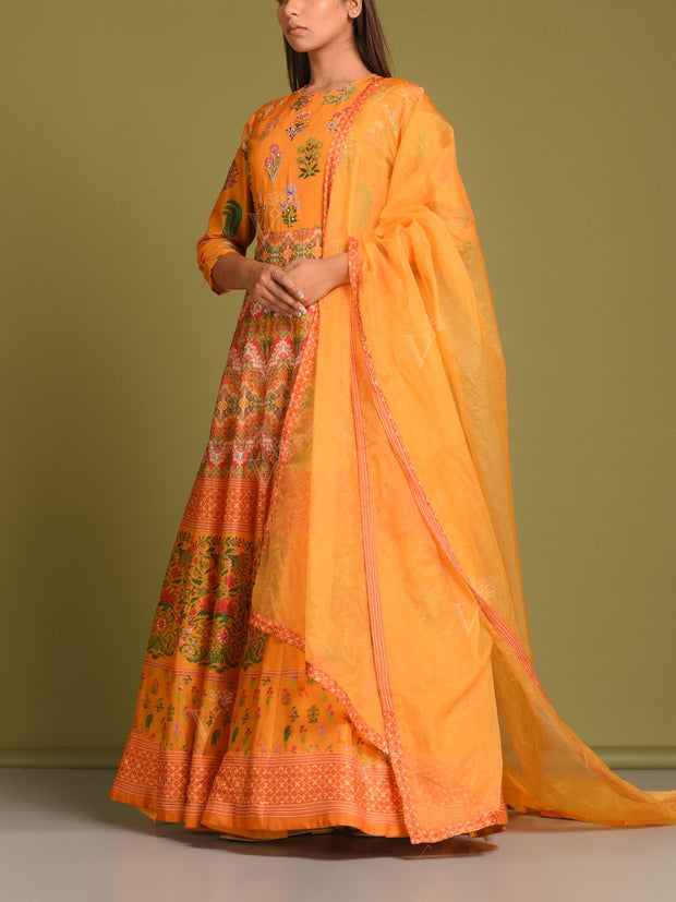 Yellow Vasansi Silk Anarkali Gown