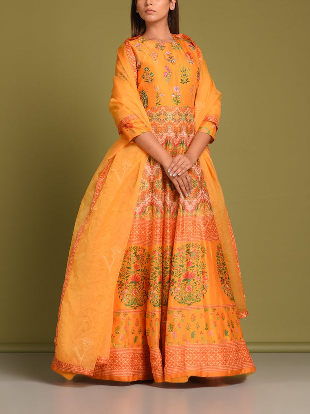 Yellow Vasansi Silk Anarkali Gown