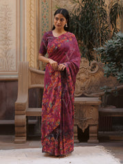 Purple Georgette Printed Saree