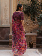 Purple Georgette Printed Saree