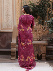 Purple Georgette Printed Saree