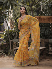 Yellow Kota Doria Saree