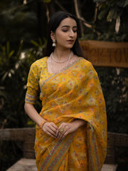 Yellow Kota Doria Saree