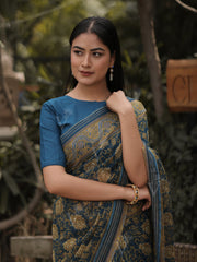 Blue Kota Doria Saree