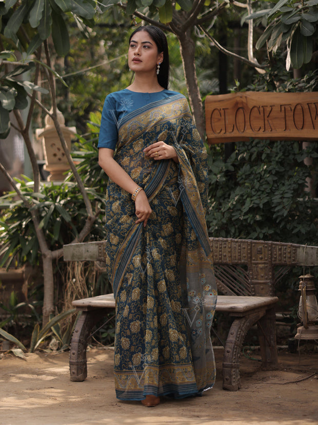 Blue Kota Doria Saree