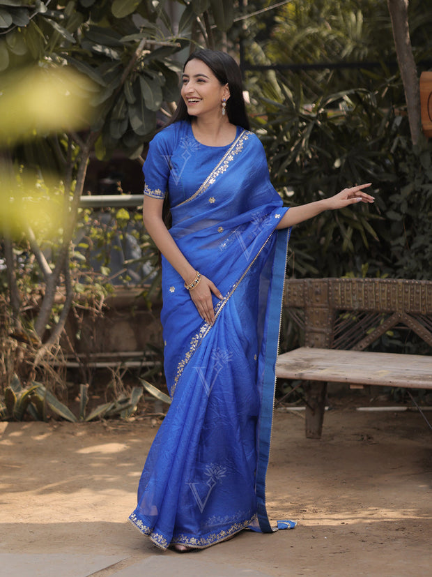 Azure Blue Kota Silk Gota Patti Saree