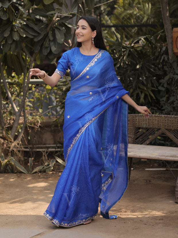 Azure Blue Kota Silk Gota Patti Saree