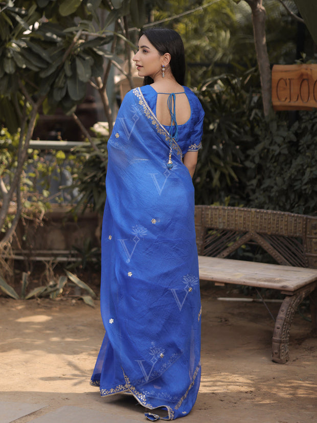 Azure Blue Kota Silk Gota Patti Saree