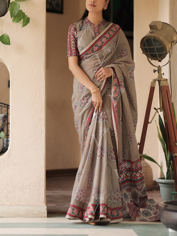 Fossil Grey Cotton Saree