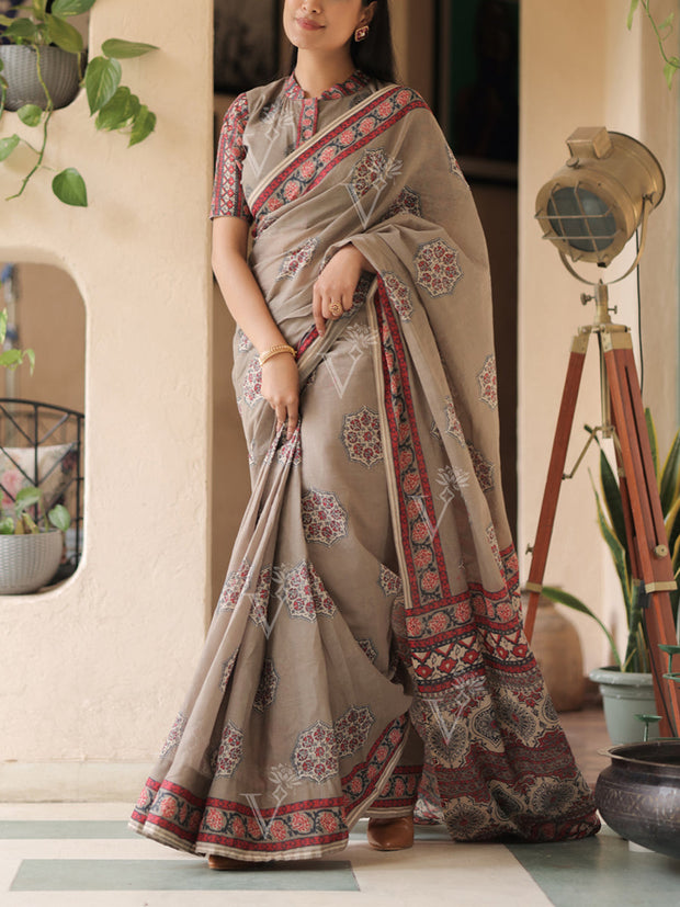 Fossil Grey Cotton Saree