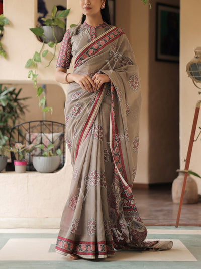 Fossil Grey Cotton Saree