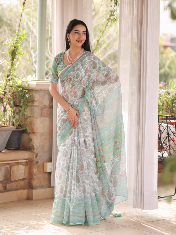 Laurel Green Kota Doria Saree