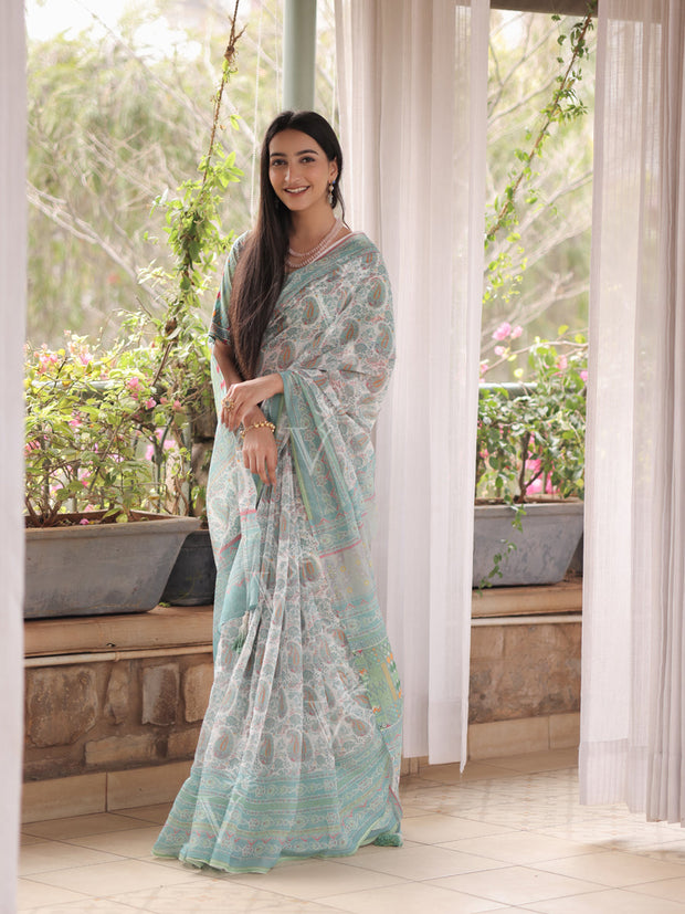 Laurel Green Kota Doria Saree