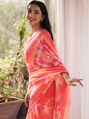 Orange and Pink Tie and Dye Kota Silk Saree