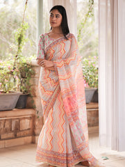 Multi Color Kota Doria Leheriya Printed Saree