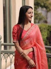 Carrot Red Kota Silk Gotta Patti Saree