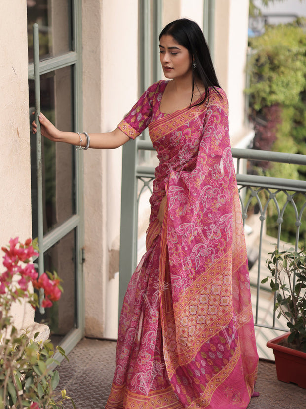 Blush Pink Kota Doria Saree