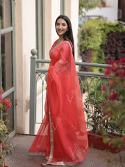 Carrot Red Kota Silk Gotta Patti Saree