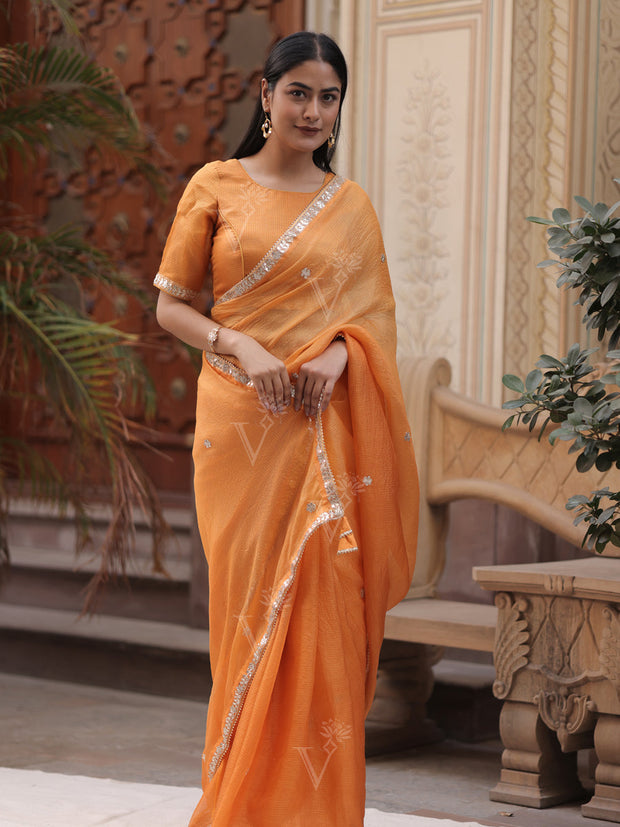 Yellow Kota Silk Gota Patti Saree