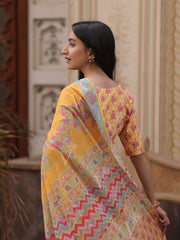 Yellow Kota Doria Printed Saree