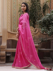 Pink Kota Silk Gota Patti Saree